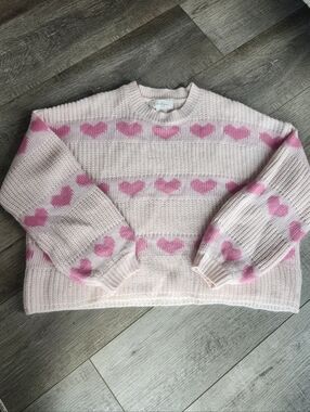 Jessica Simpson Light Pink Heart-Pattern Women's XS Knit Balloon Sweater